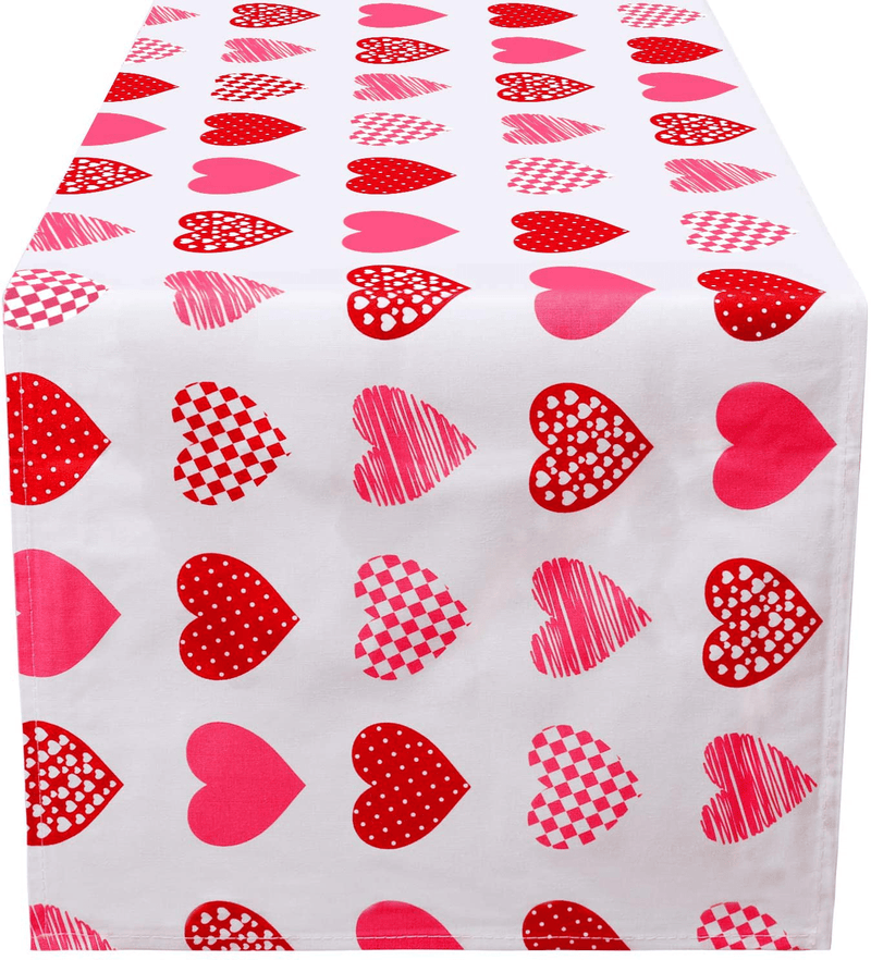 ANECO Valentine'S Day Table Runner Red Heart Print Decorations Table Runner for Home Wedding Party Mother'S Day Table Decorations Home & Garden > Decor > Seasonal & Holiday Decorations ANECO Color a 14 x 72 Inches 