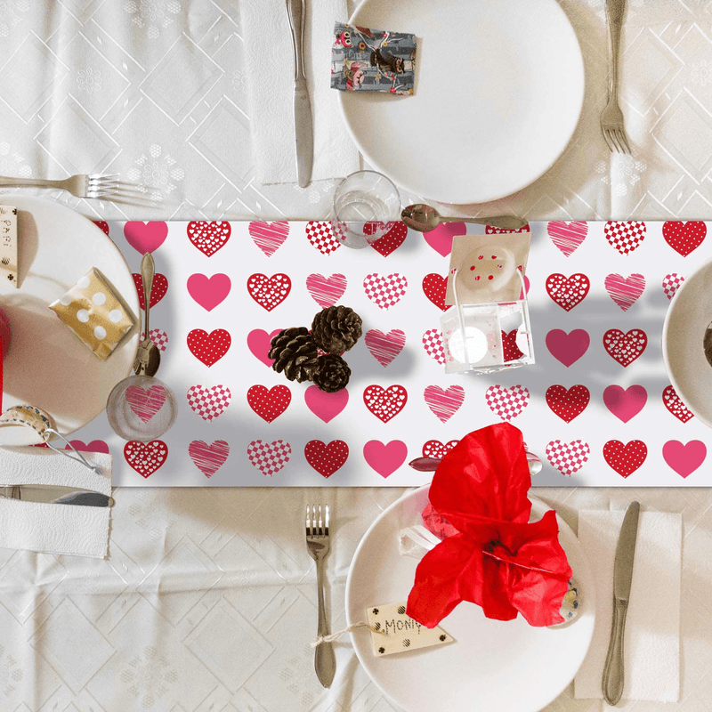 ANECO Valentine'S Day Table Runner Red Heart Print Decorations Table Runner for Home Wedding Party Mother'S Day Table Decorations Home & Garden > Decor > Seasonal & Holiday Decorations ANECO   