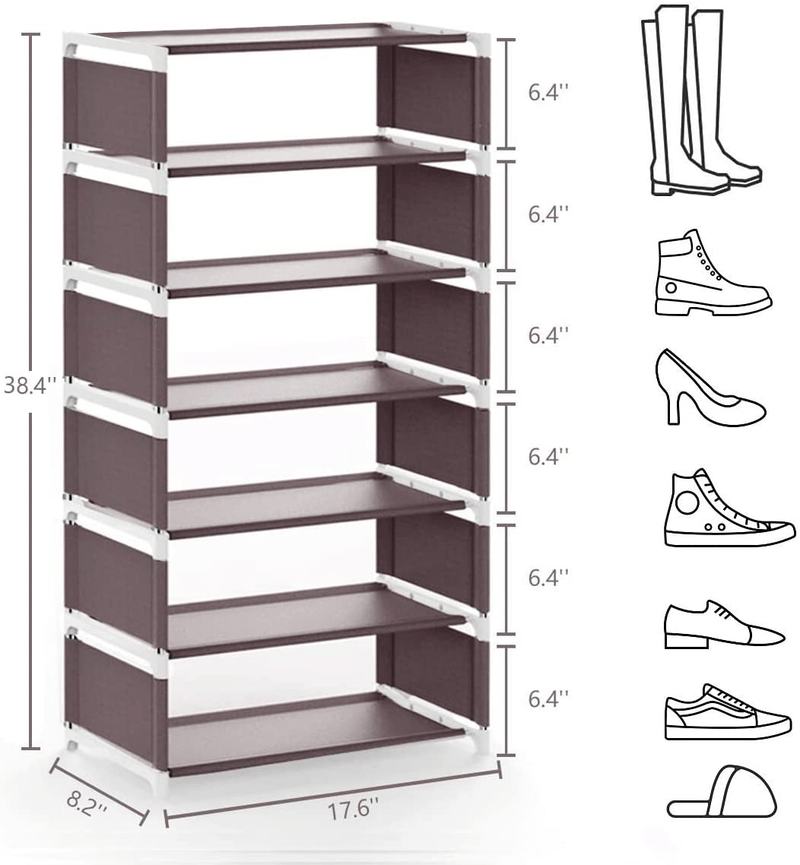 ANEWSIR 7 Tier Shoe Rack Space Saving Narrow Shoe Organizer Stackable & Adjustable Metal Shoe Storage Shelf for Entryway Doorway Closet, Living Room, Bedroom (Brown)