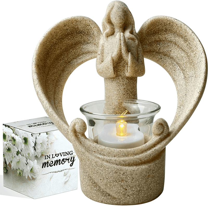 Angel Memorial Gifts Tealight Candle Holder, Sympathy Gift for Loss of Loved One Bereavement Gifts, Condolence Gifts Grief Remembrance Funeral Grieving Gifts Angel Figurines W/Flickering LED Candle Home & Garden > Decor > Home Fragrance Accessories > Candle Holders TrayClicks Default Title  
