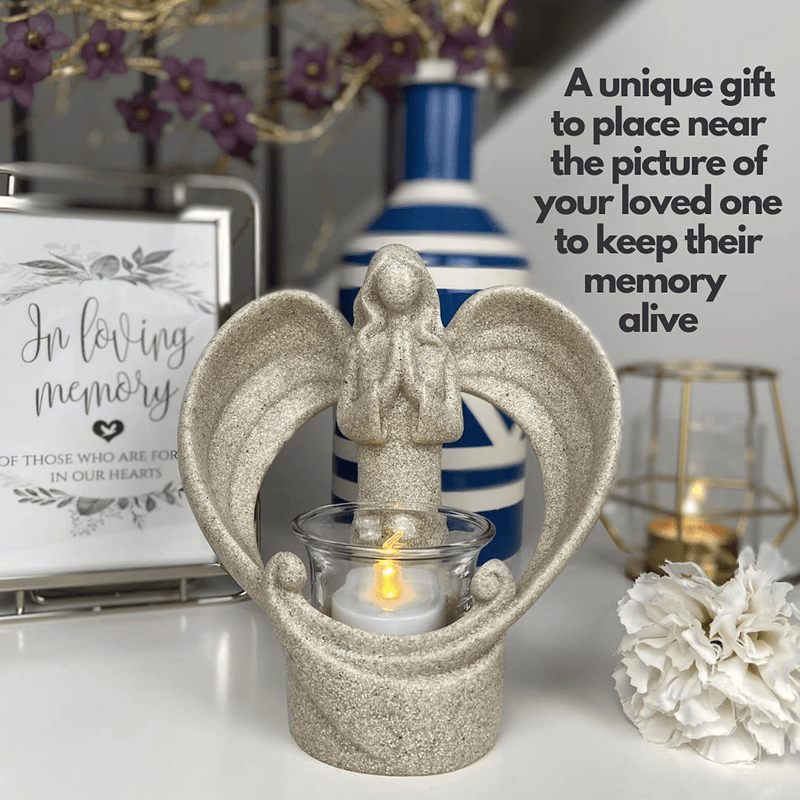 Angel Memorial Gifts Tealight Candle Holder, Sympathy Gift for Loss of Loved One Bereavement Gifts, Condolence Gifts Grief Remembrance Funeral Grieving Gifts Angel Figurines W/Flickering LED Candle Home & Garden > Decor > Home Fragrance Accessories > Candle Holders TrayClicks   