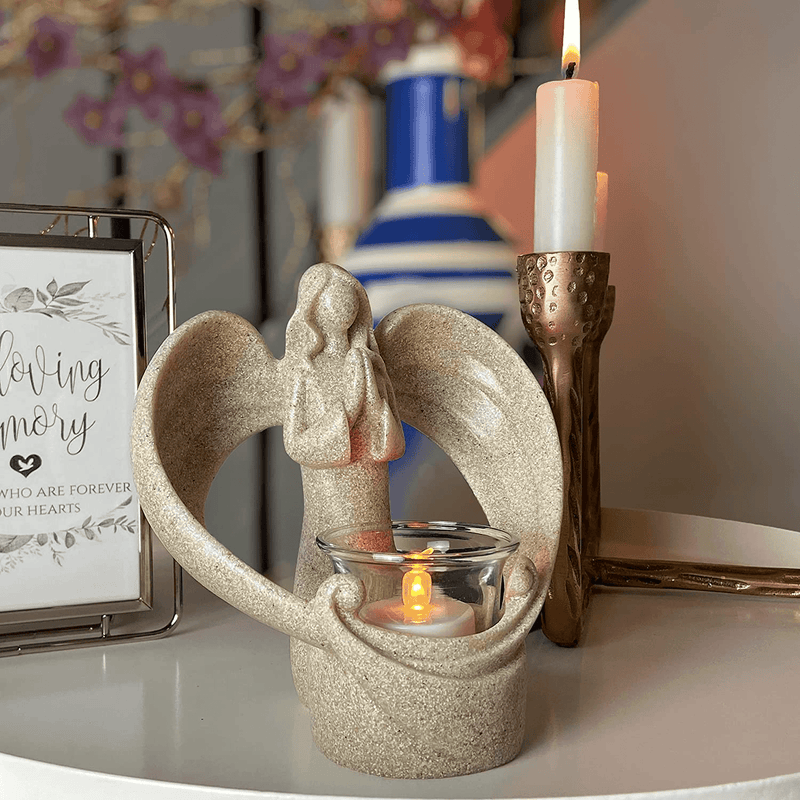 Angel Memorial Gifts Tealight Candle Holder, Sympathy Gift for Loss of Loved One Bereavement Gifts, Condolence Gifts Grief Remembrance Funeral Grieving Gifts Angel Figurines W/Flickering LED Candle