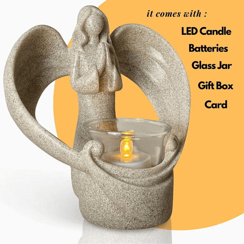 Angel Memorial Gifts Tealight Candle Holder, Sympathy Gift for Loss of Loved One Bereavement Gifts, Condolence Gifts Grief Remembrance Funeral Grieving Gifts Angel Figurines W/Flickering LED Candle
