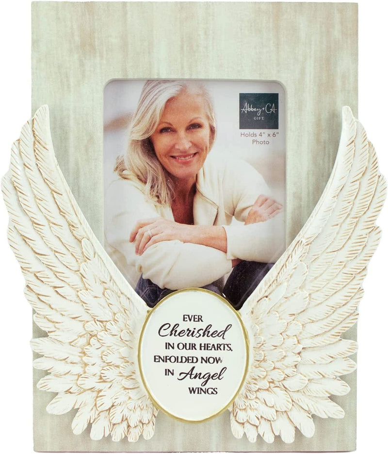 Angel Wings Memorial Photo Frame, Home Decor Gift for Death of a Loved One, Holds 4-Inch by 6-Inch Photo, by Abbey & CA Gift