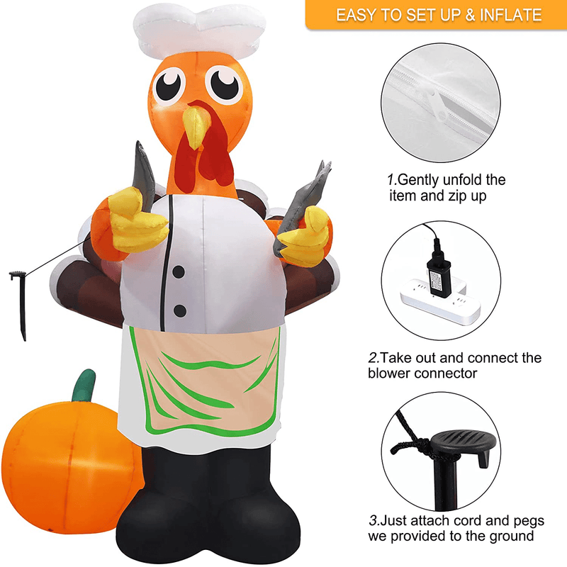Angela&Alex 8 Ft Thanksgiving Inflatable Decorations, Thanksgiving Chef Turkey Inflatable with LED Lights Blow up Autumn Inflatable Decor for Thanksgiving Christmas Indoor Outdoor Garden Decorations Home & Garden > Decor > Seasonal & Holiday Decorations& Garden > Decor > Seasonal & Holiday Decorations Angela&Alex   