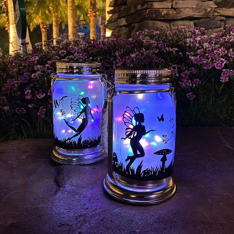 ANGMLN Solar Fairy Lantern for Garden Decorations- 2 Pack Outdoor Fairies Night Lights Gifts Hanging Lamp Frosted Glass Jar with Stake for Home Yard Garden Patio Lawn Valentine'S Day Decor Home & Garden > Lighting > Lamps ANGMLN 2 Pack-Fairy Multicolor 2 