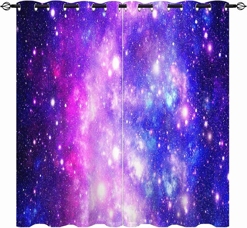 ANHOPE Galaxy Curtains, Space Universe Nebula Starry Sky Planet Stars Print 3D Pattern Grommet Thermal Insulated Blackout Curtains for Kids Boys Girls Bedroom Playroom, Set of 2 Panels 27.5" X 39" Home & Garden > Decor > Window Treatments > Curtains & Drapes ANHOPE Multi 3 W52" x L84", Grommet Top 