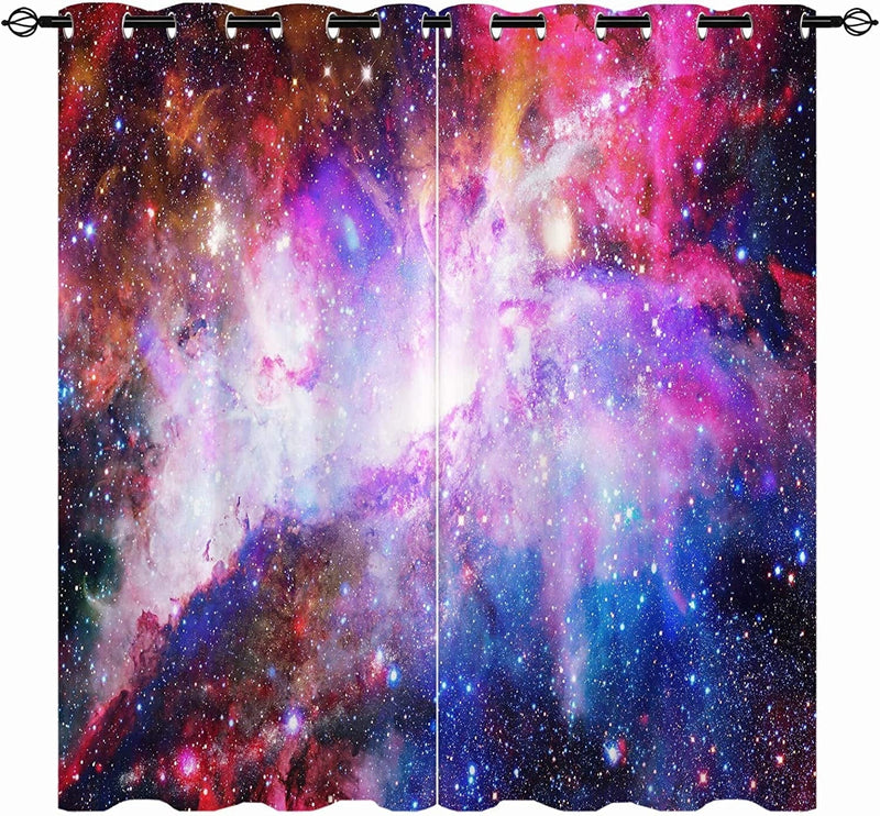 ANHOPE Galaxy Curtains, Space Universe Nebula Starry Sky Planet Stars Print 3D Pattern Grommet Thermal Insulated Blackout Curtains for Kids Boys Girls Bedroom Playroom, Set of 2 Panels 27.5" X 39" Home & Garden > Decor > Window Treatments > Curtains & Drapes ANHOPE Multi 4 W42" x L84", Grommet Top 