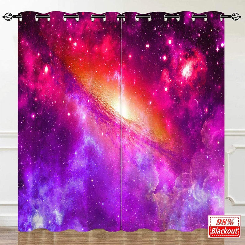 ANHOPE Galaxy Curtains, Space Universe Nebula Starry Sky Planet Stars Print 3D Pattern Grommet Thermal Insulated Blackout Curtains for Kids Boys Girls Bedroom Playroom, Set of 2 Panels 27.5" X 39" Home & Garden > Decor > Window Treatments > Curtains & Drapes ANHOPE   