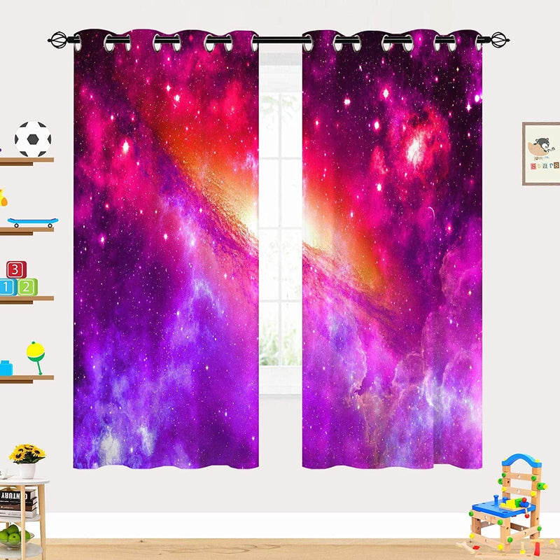 ANHOPE Galaxy Curtains, Space Universe Nebula Starry Sky Planet Stars Print 3D Pattern Grommet Thermal Insulated Blackout Curtains for Kids Boys Girls Bedroom Playroom, Set of 2 Panels 27.5" X 39" Home & Garden > Decor > Window Treatments > Curtains & Drapes ANHOPE   