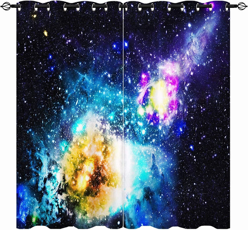 ANHOPE Galaxy Curtains, Space Universe Nebula Starry Sky Planet Stars Print 3D Pattern Grommet Thermal Insulated Blackout Curtains for Kids Boys Girls Bedroom Playroom, Set of 2 Panels 27.5" X 39" Home & Garden > Decor > Window Treatments > Curtains & Drapes ANHOPE Multi 5 W42" x L84", Grommet Top 