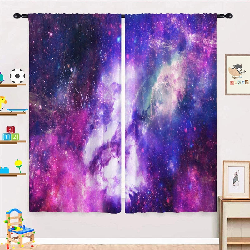 ANHOPE Galaxy Curtains, Space Universe Nebula Starry Sky Planet Stars Print 3D Pattern Grommet Thermal Insulated Blackout Curtains for Kids Boys Girls Bedroom Playroom, Set of 2 Panels 27.5" X 39" Home & Garden > Decor > Window Treatments > Curtains & Drapes ANHOPE Multi 2 W52" x L84", Rod Pocket 