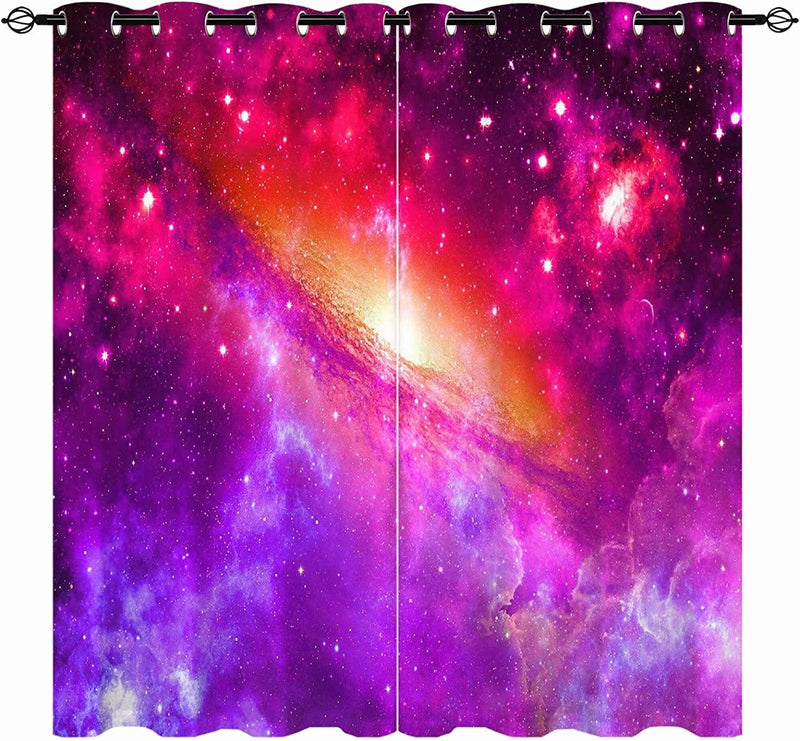 ANHOPE Galaxy Curtains, Space Universe Nebula Starry Sky Planet Stars Print 3D Pattern Grommet Thermal Insulated Blackout Curtains for Kids Boys Girls Bedroom Playroom, Set of 2 Panels 27.5" X 39" Home & Garden > Decor > Window Treatments > Curtains & Drapes ANHOPE Multi 1 W27.5" x L39", Grommet Top 