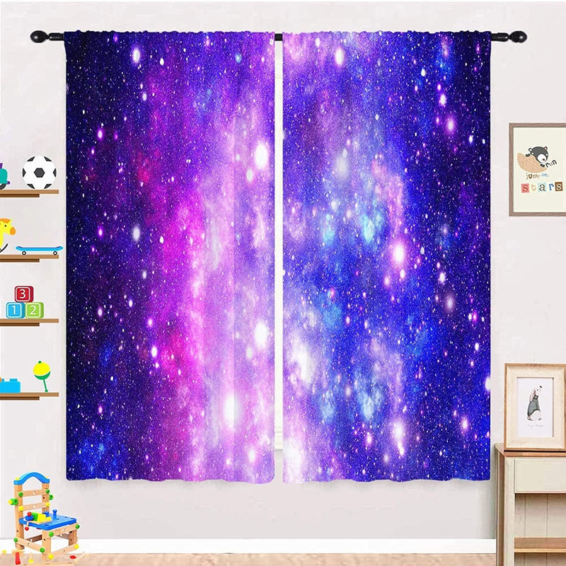 ANHOPE Galaxy Curtains, Space Universe Nebula Starry Sky Planet Stars Print 3D Pattern Grommet Thermal Insulated Blackout Curtains for Kids Boys Girls Bedroom Playroom, Set of 2 Panels 27.5" X 39" Home & Garden > Decor > Window Treatments > Curtains & Drapes ANHOPE Multi 3 W29.5" x L65", Rod Pocket 