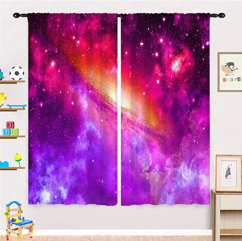 ANHOPE Galaxy Curtains, Space Universe Nebula Starry Sky Planet Stars Print 3D Pattern Grommet Thermal Insulated Blackout Curtains for Kids Boys Girls Bedroom Playroom, Set of 2 Panels 27.5" X 39" Home & Garden > Decor > Window Treatments > Curtains & Drapes ANHOPE Multi 1 W27.5" x L39", Rod Pocket 