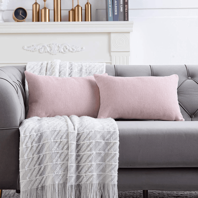 Anickal Blue Grey Pillow Covers 20X20 Inch Set of 2 Solid Rustic Farmhouse Decorative Throw Pillow Covers Square Cushion Case for Home Sofa Couch Decoration Home & Garden > Decor > Chair & Sofa Cushions Anickal Pink 12"x20" 