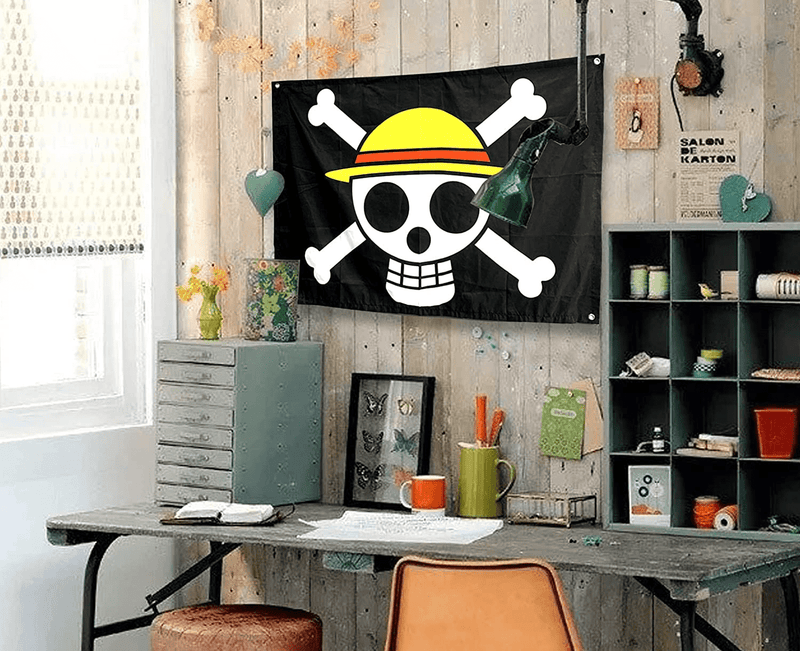 Anime Room Decor 60inx40in Large Size One Piece Flag,Pirate Legion Flag,Wall Hanging Decor boys room decor For Bedroom Living Room,Luffy's Straw Hat Pirate Flag (Luffy, 60in40in))