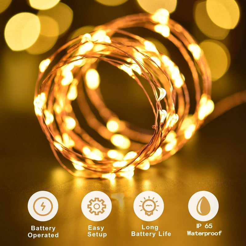 ANJAYLIA 2 Pack 33Ft 100 LED Fairy Lights Battery Operated, Waterproof Twinkle String Lights, Copper Wire Dimmable Firefly Lights with Remote Control Timer, Warm White Home & Garden > Lighting > Light Ropes & Strings ANJAYLIA   
