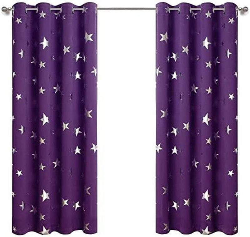 Anjee 2 Panels Silver Star Curtains for Kids Room Thermal Insulated Blackout Curtains Perfect for Space Themed Room Décor (Light Blocking and Noise Reducing) W38 X L72 Inches Space Grey Home & Garden > Decor > Window Treatments > Curtains & Drapes Anjee Purple W38 X L63 