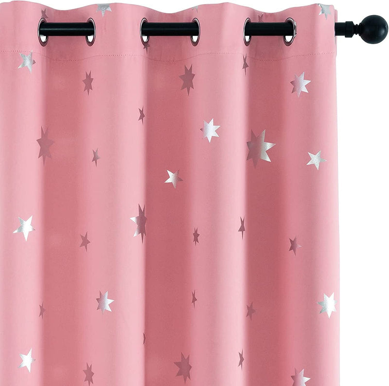 Anjee 2 Panels Silver Star Curtains for Kids Room Thermal Insulated Blackout Curtains Perfect for Space Themed Room Décor (Light Blocking and Noise Reducing) W38 X L72 Inches Space Grey Home & Garden > Decor > Window Treatments > Curtains & Drapes Anjee Pink W52 X L54 