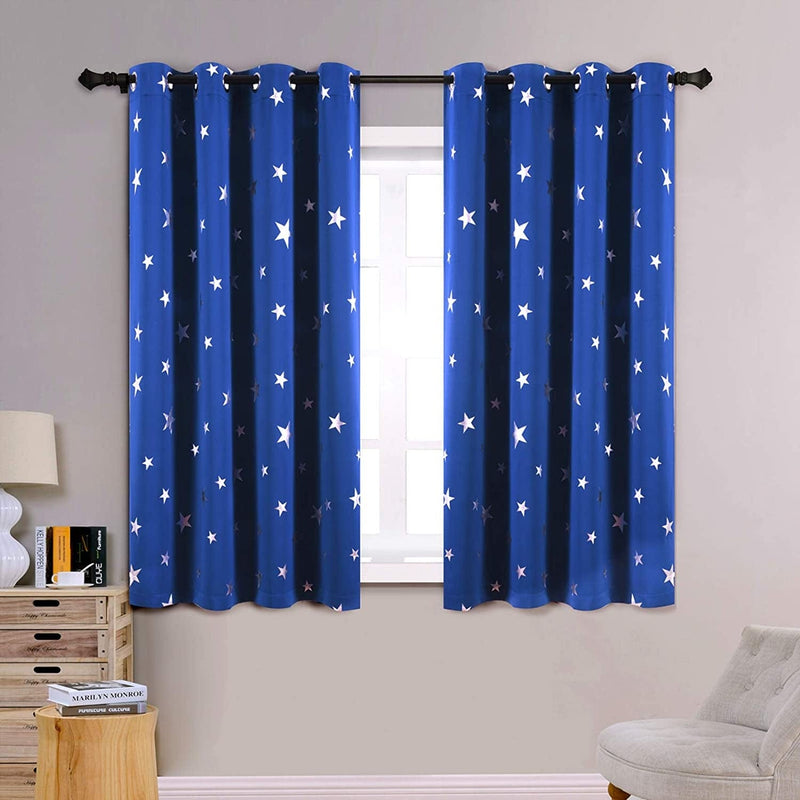 Anjee 2 Panels Silver Star Curtains for Kids Room Thermal Insulated Blackout Curtains Perfect for Space Themed Room Décor (Light Blocking and Noise Reducing) W38 X L72 Inches Space Grey Home & Garden > Decor > Window Treatments > Curtains & Drapes Anjee Royal Blue W52 X L63 