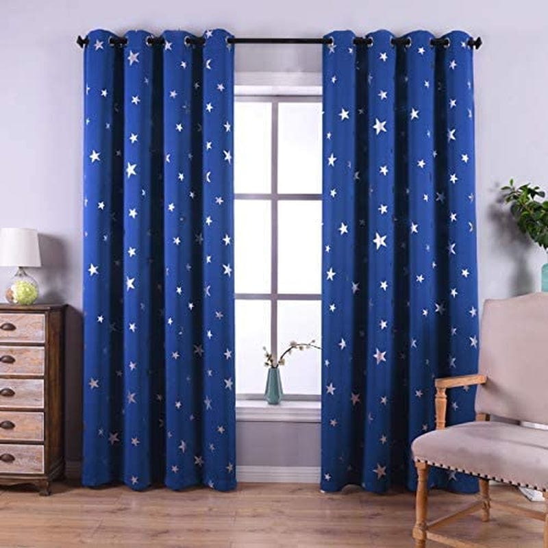 Anjee 2 Panels Silver Star Curtains for Kids Room Thermal Insulated Blackout Curtains Perfect for Space Themed Room Décor (Light Blocking and Noise Reducing) W38 X L72 Inches Space Grey Home & Garden > Decor > Window Treatments > Curtains & Drapes Anjee Royal Blue W52 X L95 