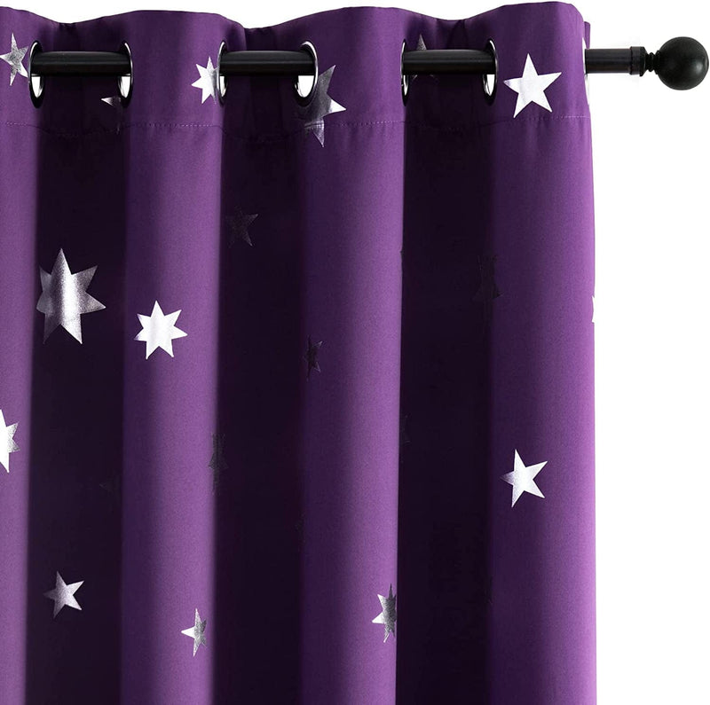Anjee 2 Panels Silver Star Curtains for Kids Room Thermal Insulated Blackout Curtains Perfect for Space Themed Room Décor (Light Blocking and Noise Reducing) W38 X L72 Inches Space Grey Home & Garden > Decor > Window Treatments > Curtains & Drapes Anjee Purple W52 X L63 