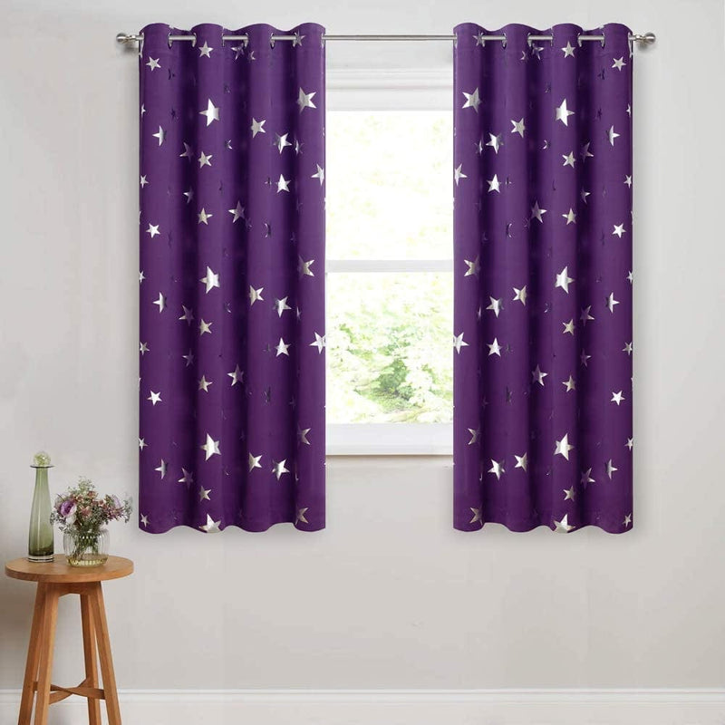 Anjee 2 Panels Silver Star Curtains for Kids Room Thermal Insulated Blackout Curtains Perfect for Space Themed Room Décor (Light Blocking and Noise Reducing) W38 X L72 Inches Space Grey Home & Garden > Decor > Window Treatments > Curtains & Drapes Anjee Purple W38 X L45 