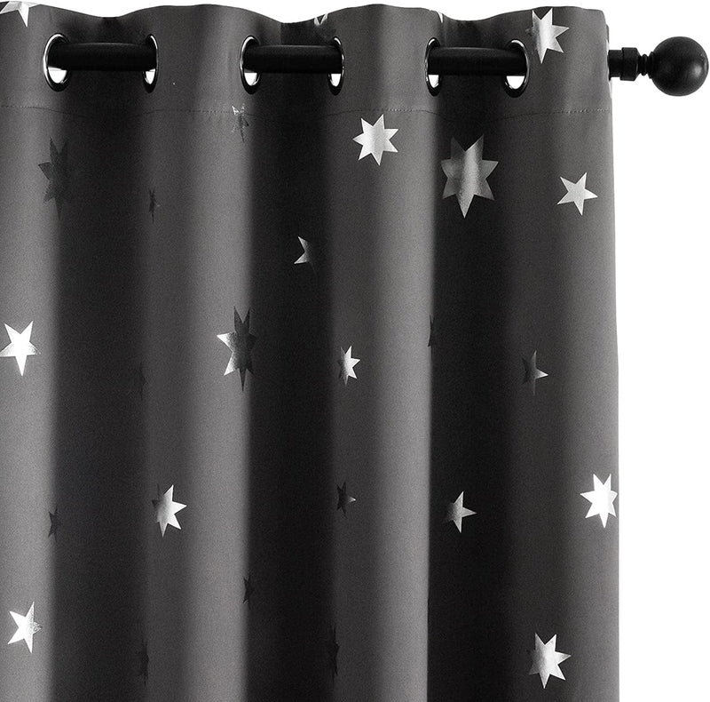 Anjee 2 Panels Silver Star Curtains for Kids Room Thermal Insulated Blackout Curtains Perfect for Space Themed Room Décor (Light Blocking and Noise Reducing) W38 X L72 Inches Space Grey Home & Garden > Decor > Window Treatments > Curtains & Drapes Anjee Space Grey W52 X L63 