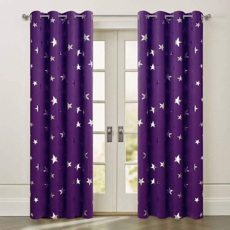 Anjee 2 Panels Silver Star Curtains for Kids Room Thermal Insulated Blackout Curtains Perfect for Space Themed Room Décor (Light Blocking and Noise Reducing) W38 X L72 Inches Space Grey Home & Garden > Decor > Window Treatments > Curtains & Drapes Anjee Purple W38 X L72 