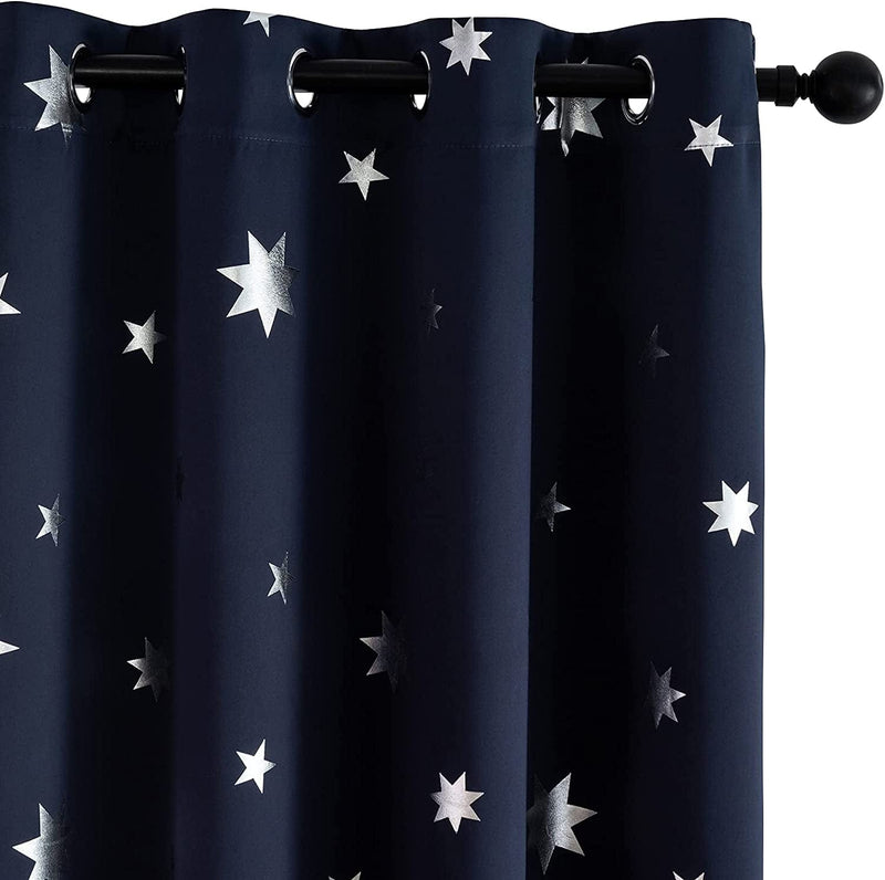 Anjee 2 Panels Silver Star Curtains for Kids Room Thermal Insulated Blackout Curtains Perfect for Space Themed Room Décor (Light Blocking and Noise Reducing) W38 X L72 Inches Space Grey Home & Garden > Decor > Window Treatments > Curtains & Drapes Anjee Navy Blue W52 X L63 