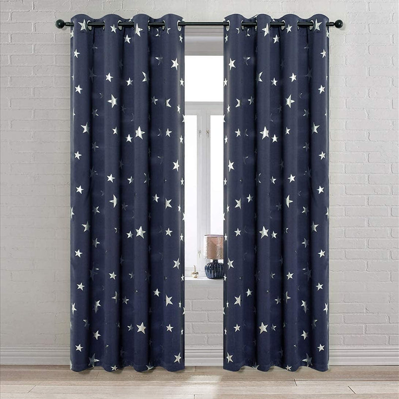 Anjee 2 Panels Silver Star Curtains for Kids Room Thermal Insulated Blackout Curtains Perfect for Space Themed Room Décor (Light Blocking and Noise Reducing) W38 X L72 Inches Space Grey Home & Garden > Decor > Window Treatments > Curtains & Drapes Anjee Navy Blue W52 X L95 