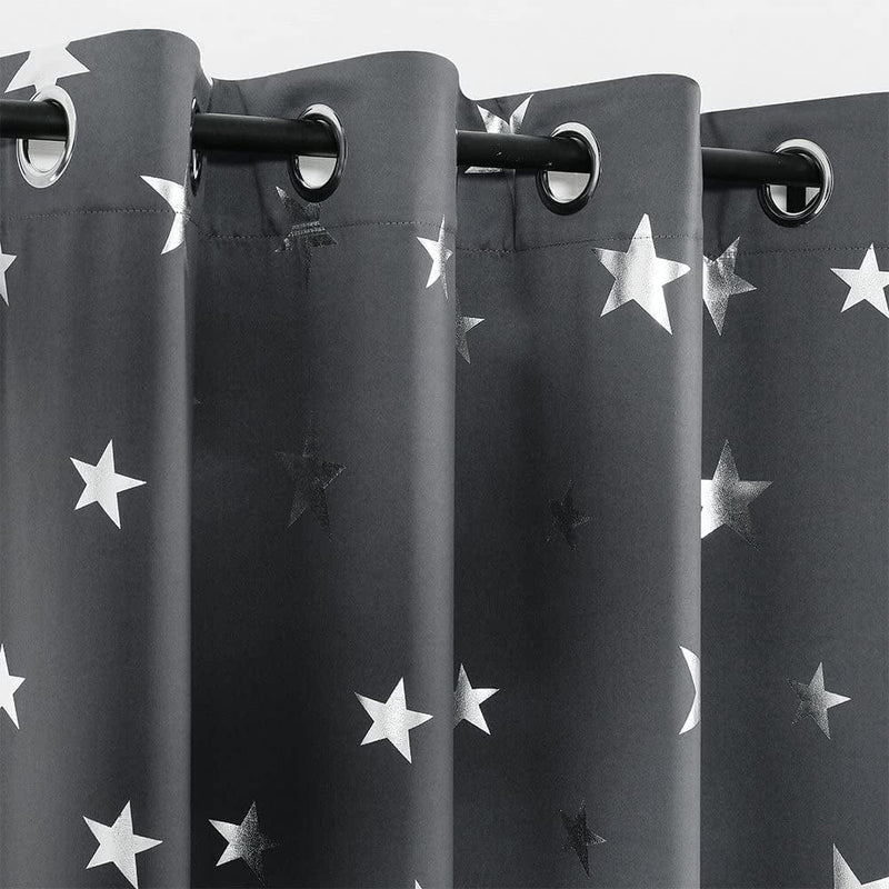 Anjee 2 Panels Silver Star Curtains for Kids Room Thermal Insulated Blackout Curtains Perfect for Space Themed Room Décor (Light Blocking and Noise Reducing) W38 X L72 Inches Space Grey Home & Garden > Decor > Window Treatments > Curtains & Drapes Anjee   