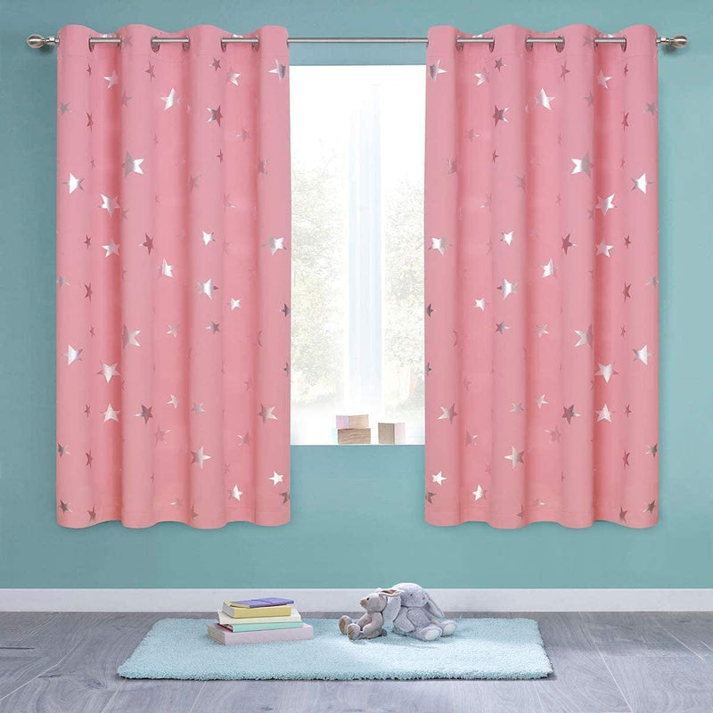 Anjee 2 Panels Silver Star Curtains for Kids Room Thermal Insulated Blackout Curtains Perfect for Space Themed Room Décor (Light Blocking and Noise Reducing) W38 X L72 Inches Space Grey Home & Garden > Decor > Window Treatments > Curtains & Drapes Anjee Pink W52 X L45 
