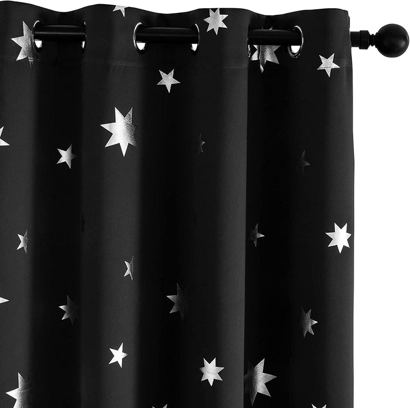 Anjee 2 Panels Silver Star Curtains for Kids Room Thermal Insulated Blackout Curtains Perfect for Space Themed Room Décor (Light Blocking and Noise Reducing) W38 X L72 Inches Space Grey Home & Garden > Decor > Window Treatments > Curtains & Drapes Anjee Black W52 X L63 