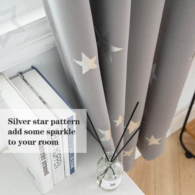 Anjee 2 Panels Silver Star Curtains for Kids Room Thermal Insulated Blackout Curtains Perfect for Space Themed Room Décor (Light Blocking and Noise Reducing) W38 X L72 Inches Space Grey Home & Garden > Decor > Window Treatments > Curtains & Drapes Anjee   
