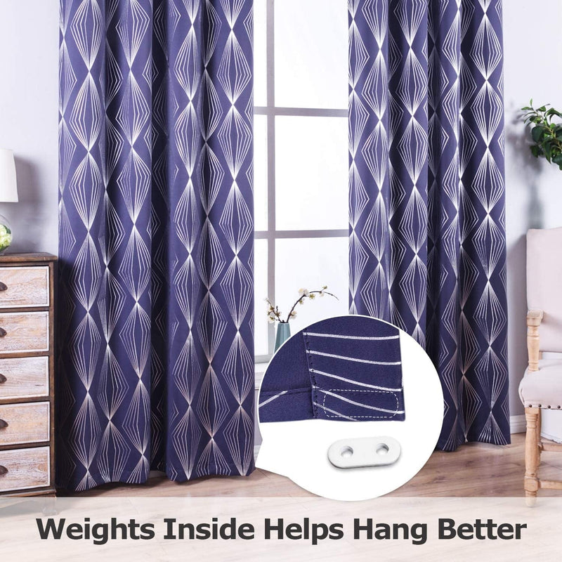 Anjee 84 Inch Blackout Curtains for Living Room with Foil Print Diamond Pattern, Thermal Insulated Window Drapes for Light Blocking, 52 X 84 Inch, Navy Blue Home & Garden > Decor > Window Treatments > Curtains & Drapes Anjee   