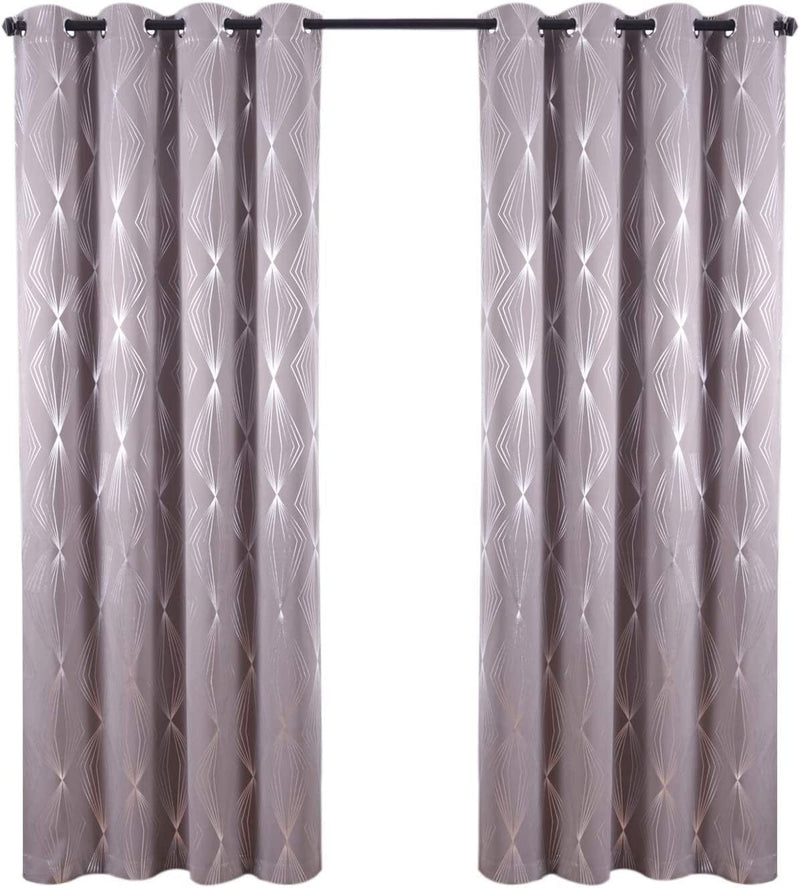 Anjee 84 Inch Blackout Curtains for Living Room with Foil Print Diamond Pattern, Thermal Insulated Window Drapes for Light Blocking, 52 X 84 Inch, Navy Blue Home & Garden > Decor > Window Treatments > Curtains & Drapes Anjee Space Grey/Geometric Pattern W52 x L95 