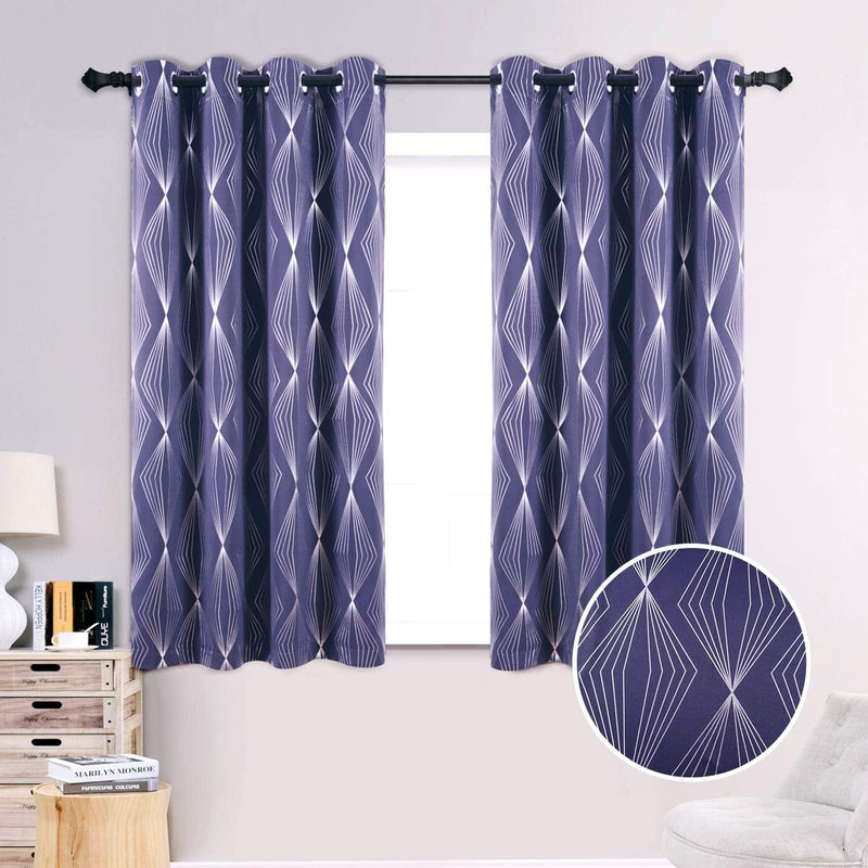 Anjee 84 Inch Blackout Curtains for Living Room with Foil Print Diamond Pattern, Thermal Insulated Window Drapes for Light Blocking, 52 X 84 Inch, Navy Blue Home & Garden > Decor > Window Treatments > Curtains & Drapes Anjee Navy Blue/Geometric Pattern W52 x L63 