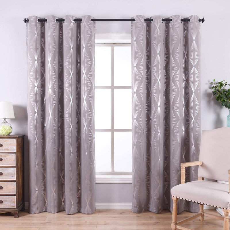 Anjee 84 Inch Blackout Curtains for Living Room with Foil Print Diamond Pattern, Thermal Insulated Window Drapes for Light Blocking, 52 X 84 Inch, Navy Blue Home & Garden > Decor > Window Treatments > Curtains & Drapes Anjee Space Grey/Geometric Pattern W52 x L84 