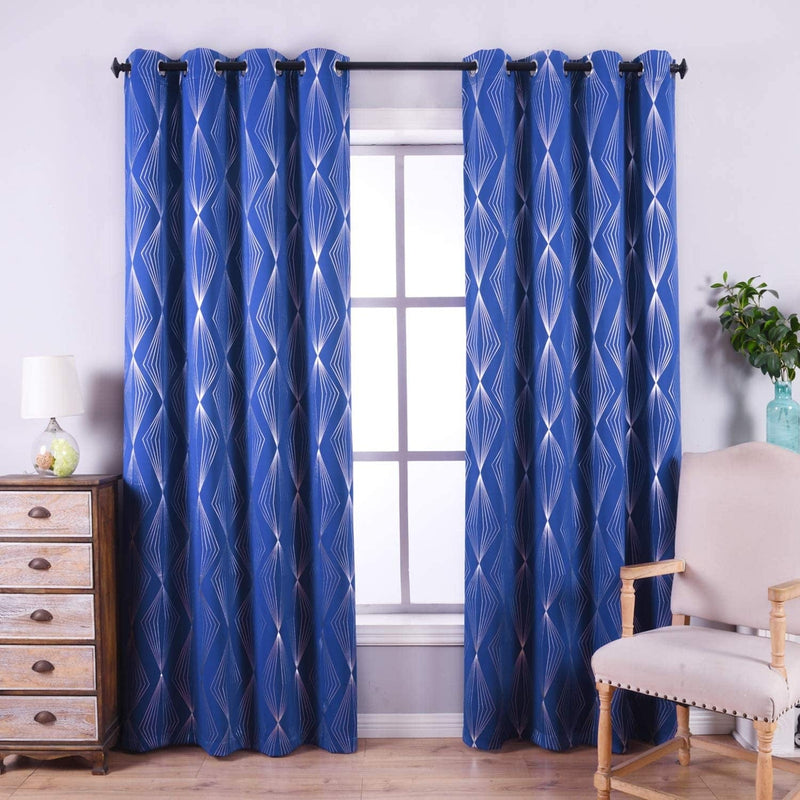 Anjee 84 Inch Blackout Curtains for Living Room with Foil Print Diamond Pattern, Thermal Insulated Window Drapes for Light Blocking, 52 X 84 Inch, Navy Blue Home & Garden > Decor > Window Treatments > Curtains & Drapes Anjee Royal Blue/Geometric Pattern W52 x L95 