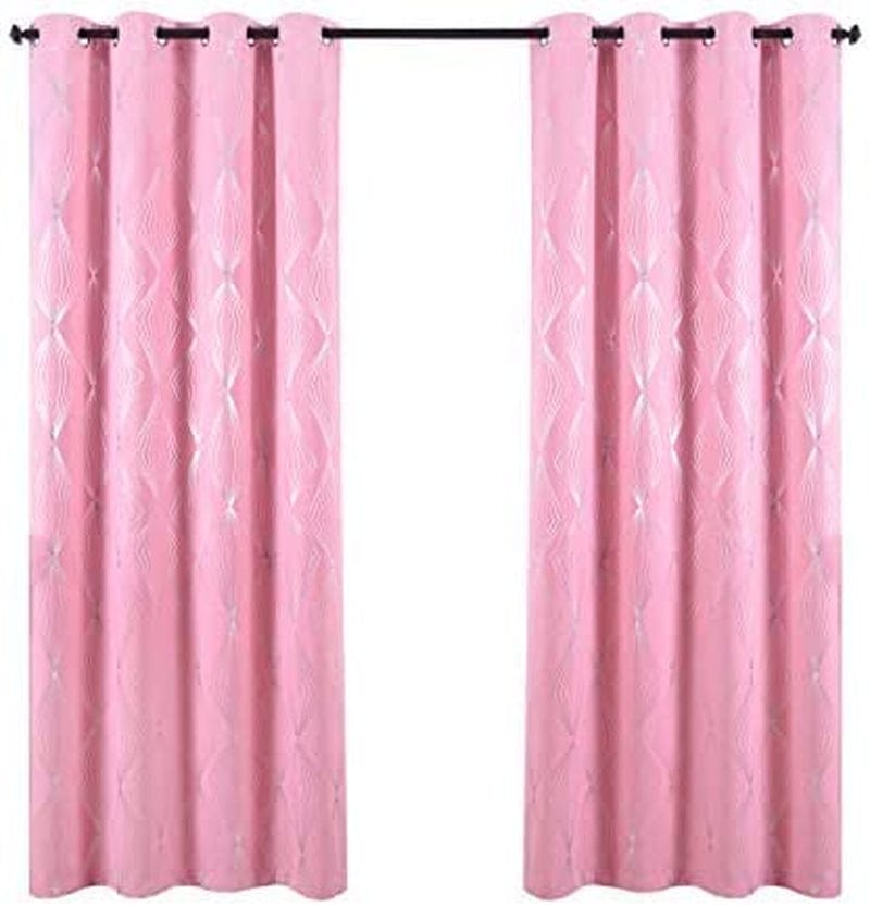 Anjee 84 Inch Blackout Curtains for Living Room with Foil Print Diamond Pattern, Thermal Insulated Window Drapes for Light Blocking, 52 X 84 Inch, Navy Blue Home & Garden > Decor > Window Treatments > Curtains & Drapes Anjee Pink/Geometric Pattern W52 x L63 