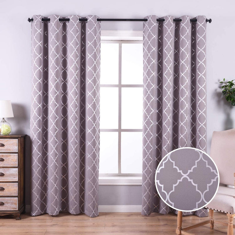 Anjee Blackout Curtains with Moroccan Pattern for Bedroom, 84 Inch Blackout Window Drapes with Grommet Top for Window Treatment, 52 X 84 Inch, Grey Home & Garden > Decor > Window Treatments > Curtains & Drapes Anjee Space Grey/Rhombus Pattern W52 x L95 