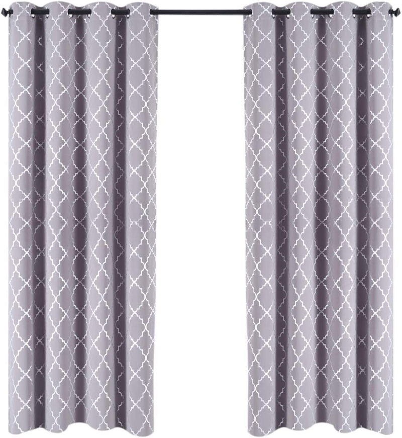 Anjee Blackout Curtains with Moroccan Pattern for Bedroom, 84 Inch Blackout Window Drapes with Grommet Top for Window Treatment, 52 X 84 Inch, Grey