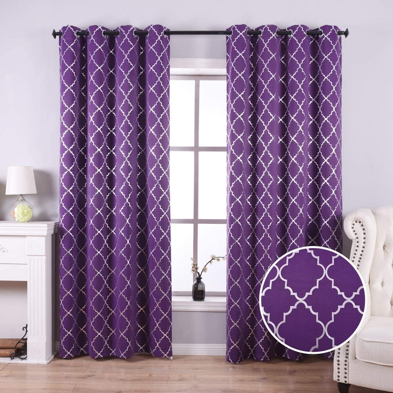 Anjee Blackout Curtains with Moroccan Pattern for Bedroom, 84 Inch Blackout Window Drapes with Grommet Top for Window Treatment, 52 X 84 Inch, Grey Home & Garden > Decor > Window Treatments > Curtains & Drapes Anjee Purple/Rhombus Pattern W52 x L95 