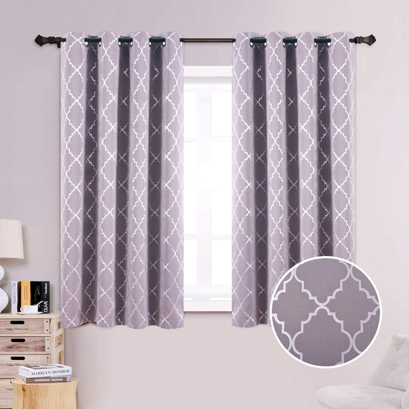Anjee Blackout Curtains with Moroccan Pattern for Bedroom, 84 Inch Blackout Window Drapes with Grommet Top for Window Treatment, 52 X 84 Inch, Grey Home & Garden > Decor > Window Treatments > Curtains & Drapes Anjee Space Grey/Rhombus Pattern W52 x L63 