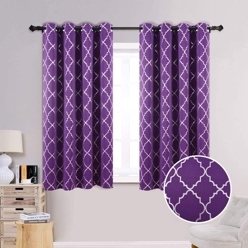 Anjee Blackout Curtains with Moroccan Pattern for Bedroom, 84 Inch Blackout Window Drapes with Grommet Top for Window Treatment, 52 X 84 Inch, Grey Home & Garden > Decor > Window Treatments > Curtains & Drapes Anjee Purple/Rhombus Pattern W52 x L63 