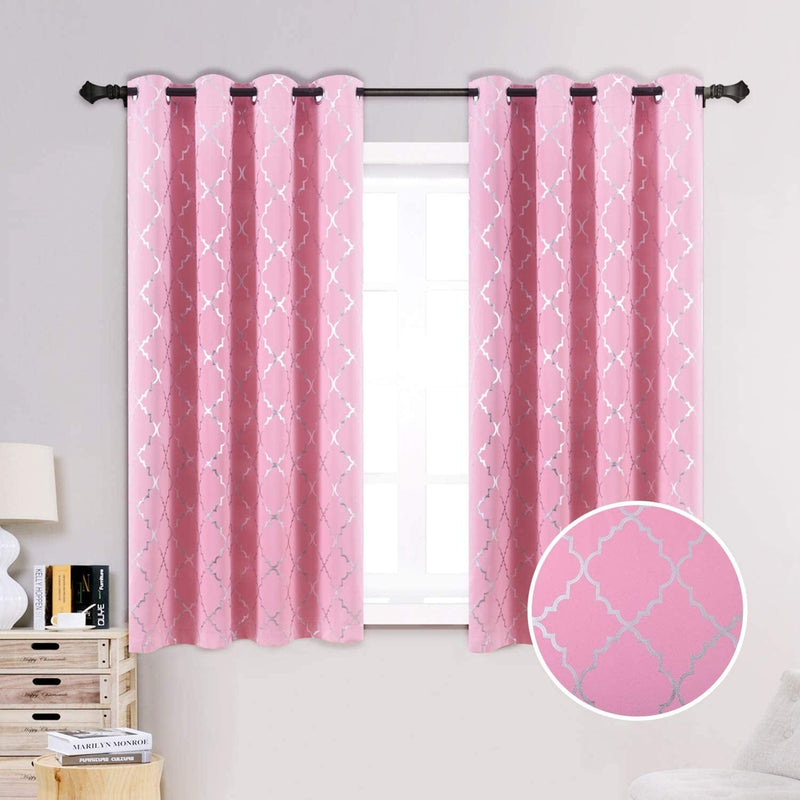 Anjee Blackout Curtains with Moroccan Pattern for Bedroom, 84 Inch Blackout Window Drapes with Grommet Top for Window Treatment, 52 X 84 Inch, Grey Home & Garden > Decor > Window Treatments > Curtains & Drapes Anjee Pink/Rhombus Pattern W52 x L63 