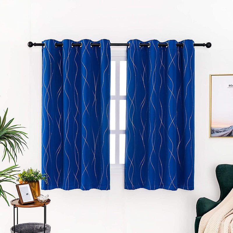 Anjee Blackout Curtains with Silver Wave Line Printed Grommet Top Light Darkening Thermal Insulated Window Curtains Drapes for Kids Boys Bedroom Living Room 52X63 Inch Pink 2 Panels Home & Garden > Decor > Window Treatments > Curtains & Drapes Anjee Royal Blue 52*63 
