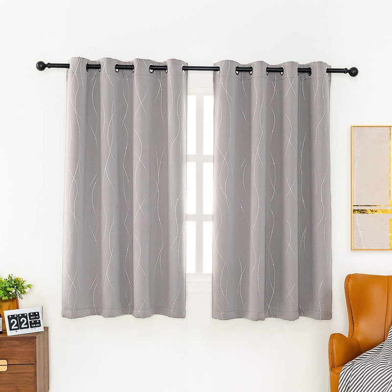 Anjee Blackout Curtains with Silver Wave Line Printed Grommet Top Light Darkening Thermal Insulated Window Curtains Drapes for Kids Boys Bedroom Living Room 52X63 Inch Pink 2 Panels Home & Garden > Decor > Window Treatments > Curtains & Drapes Anjee Grey 52*63 